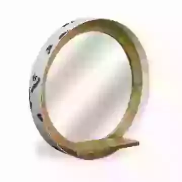 RE-Engineered Porthole Mirror w shelf Distressed White Recycled Drum